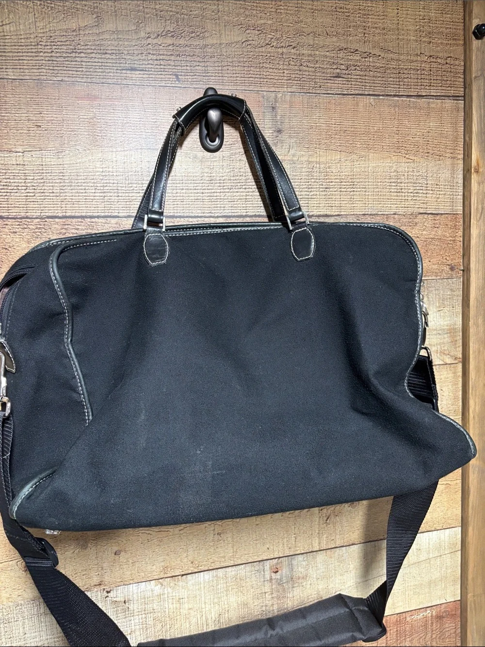 kate spade Black Canvas Duffel with Leather Handles shoulder strap